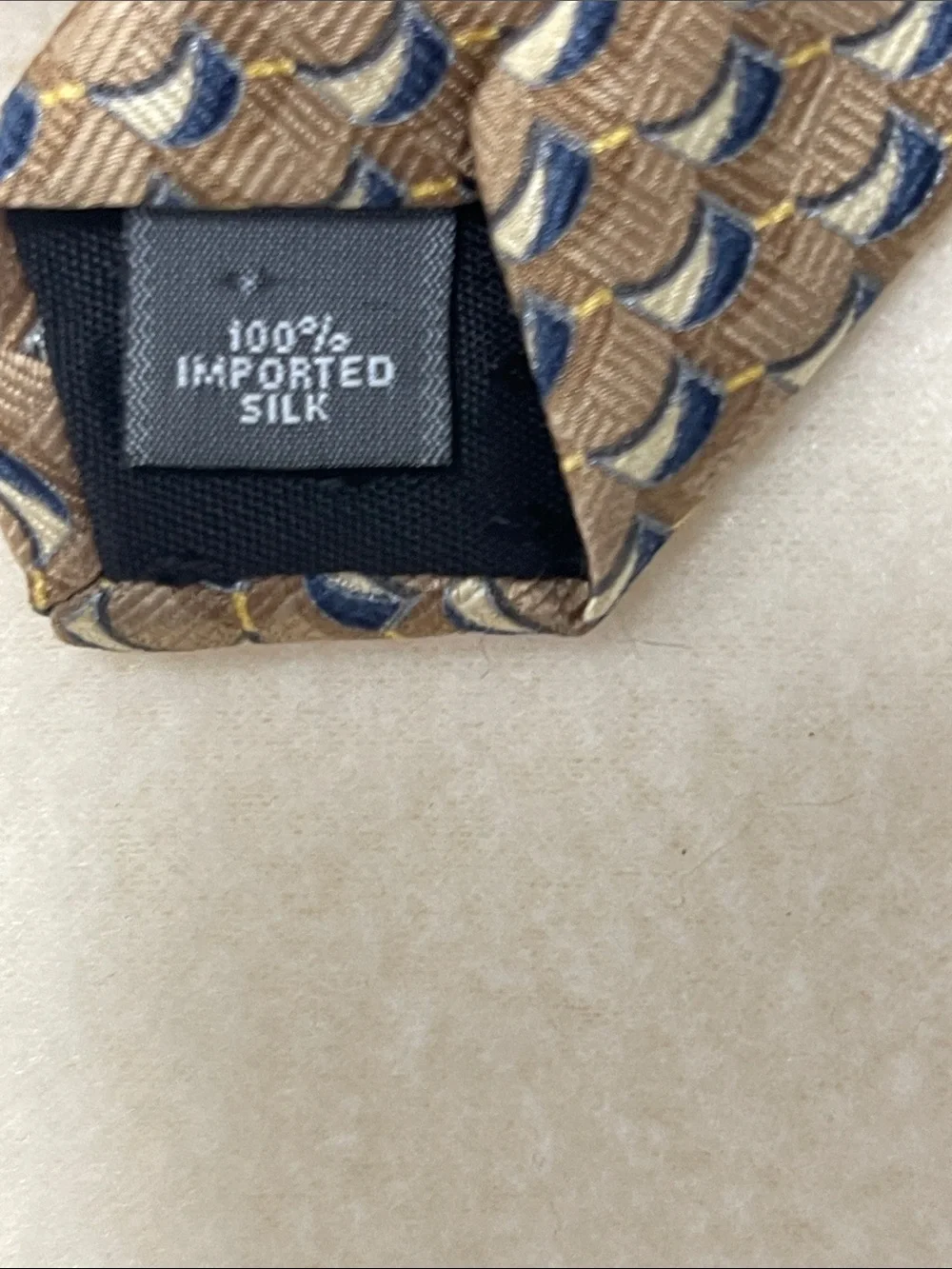 Lord & Taylor Brown and Navy Geometric Silk Tie